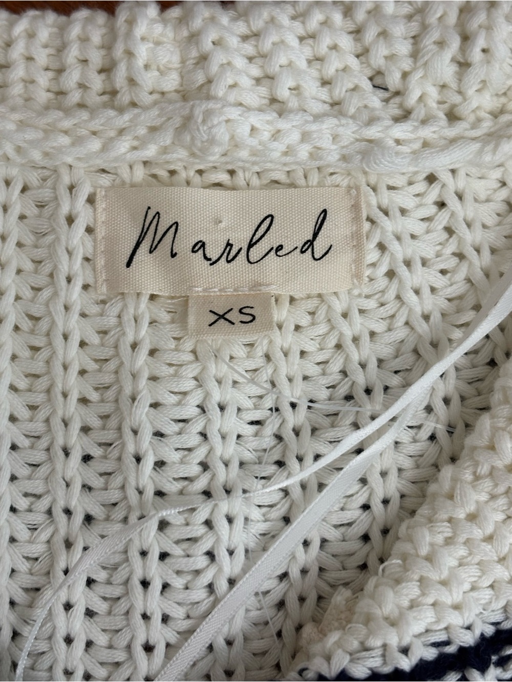 Marled Cream V-Neck Sailor Sweater with Navy Trim - Picture 4 of 11